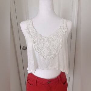 White Crochet Detail Women's Top